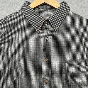 VTG LL Bean Mens XL Tall Button Down Flannel Shirt Black White Gingham USA Made